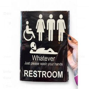 Black and White Restroom Metal Sign